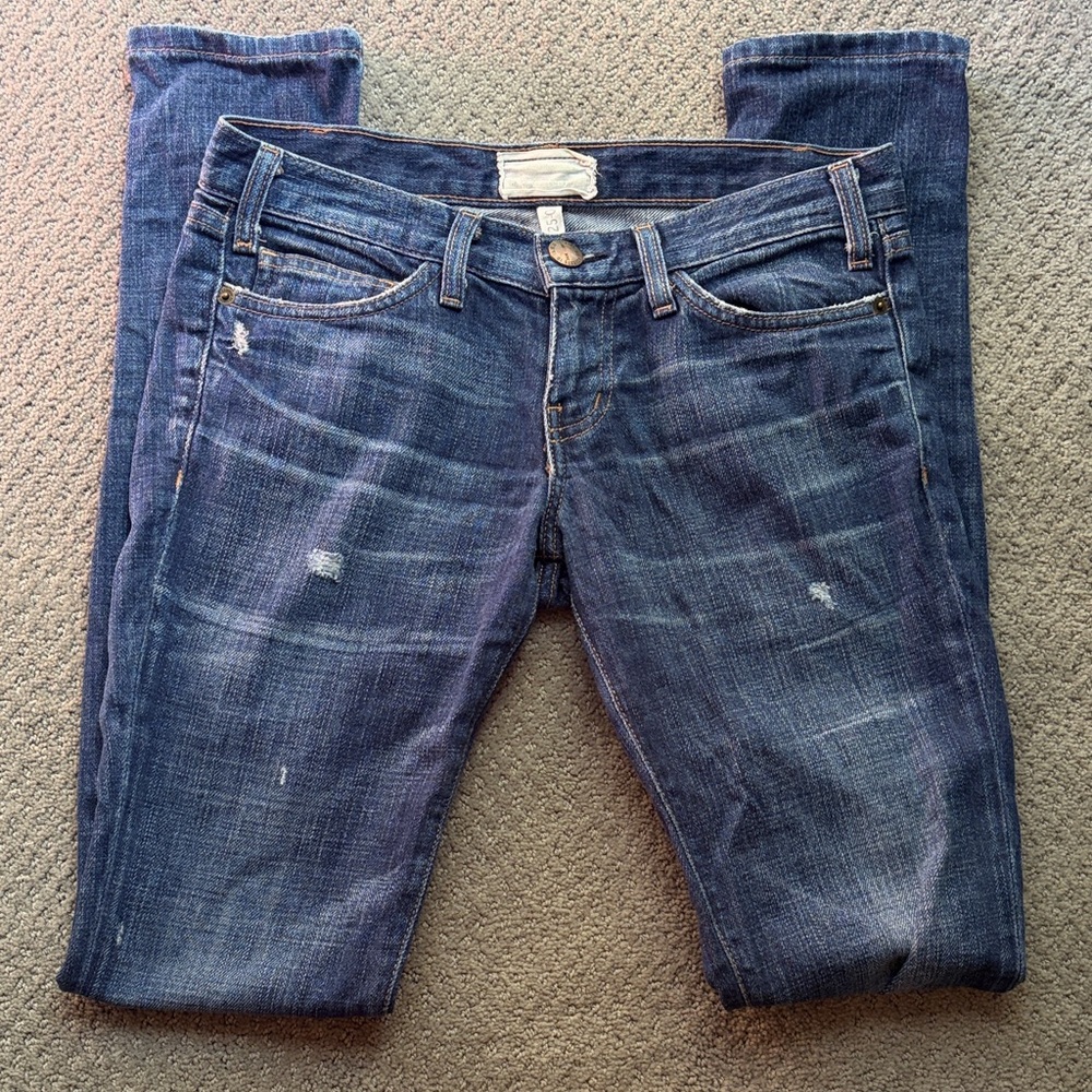 Current/Elliott Women's Dark Blue Distressed The Skinny Jeans